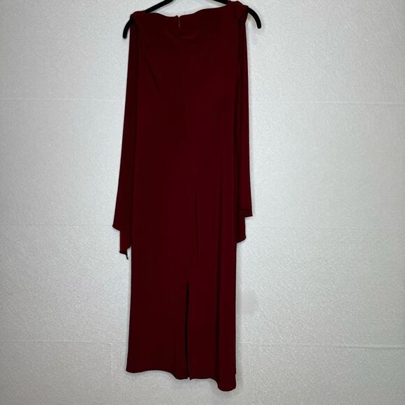 Jovani Off the Shoulder Draped Cape Sleeve Burgundy Dress 12 - Picture 6 of 7
